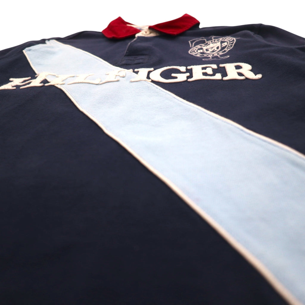 TOMMY HILFIGER Big Size Rugby Shirt M Navy Cotton Embroidered Emblem Logo