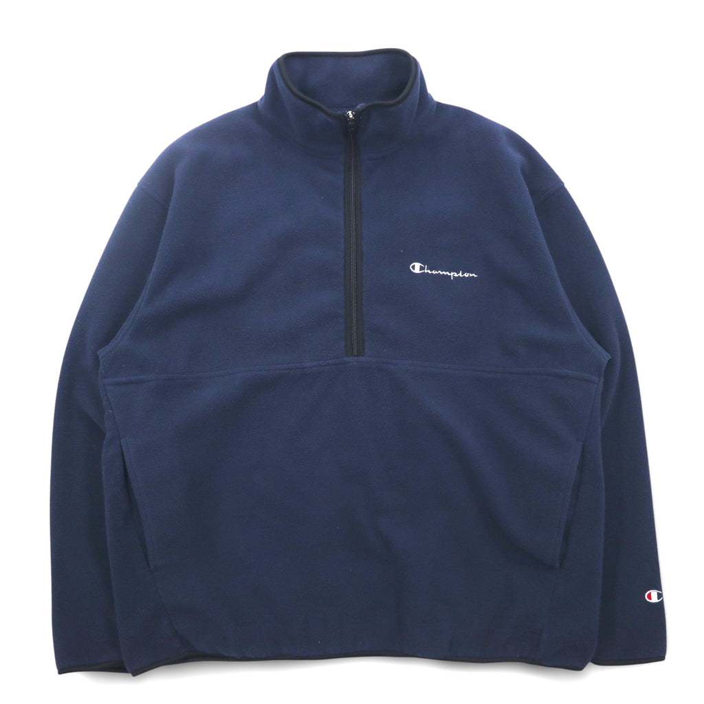 Champion Half Zip Fleece Jacket L Navy Polyester One Point Logo Embroidery
