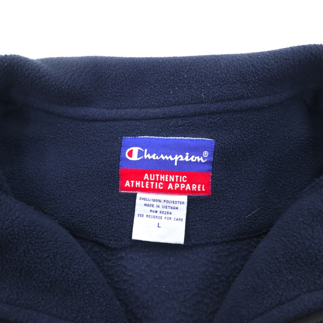 Champion Half Zip Fleece Jacket L Navy Polyester One Point Logo Embroidery