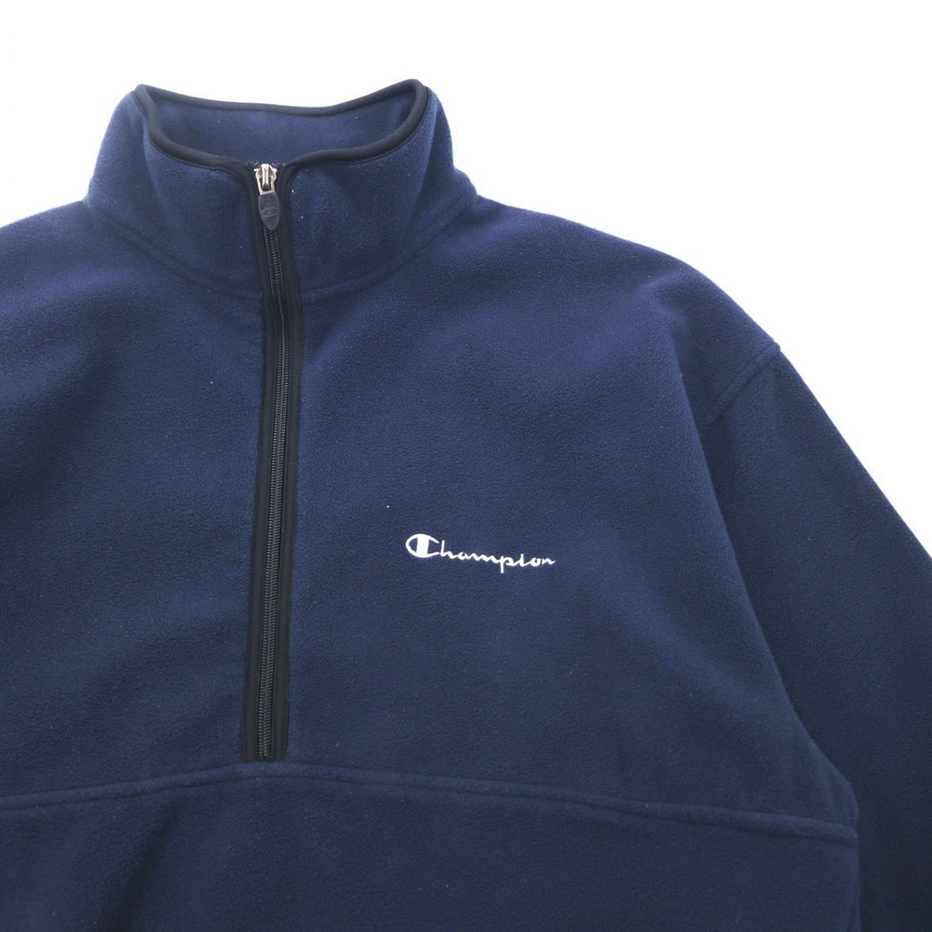 Champion Half Zip Fleece Jacket L Navy Polyester One Point Logo Embroidery