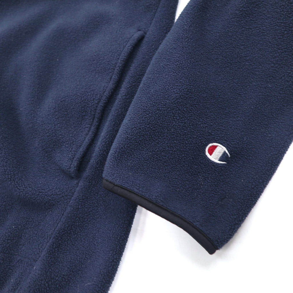 Champion Half Zip Fleece Jacket L Navy Polyester One Point Logo Embroidery