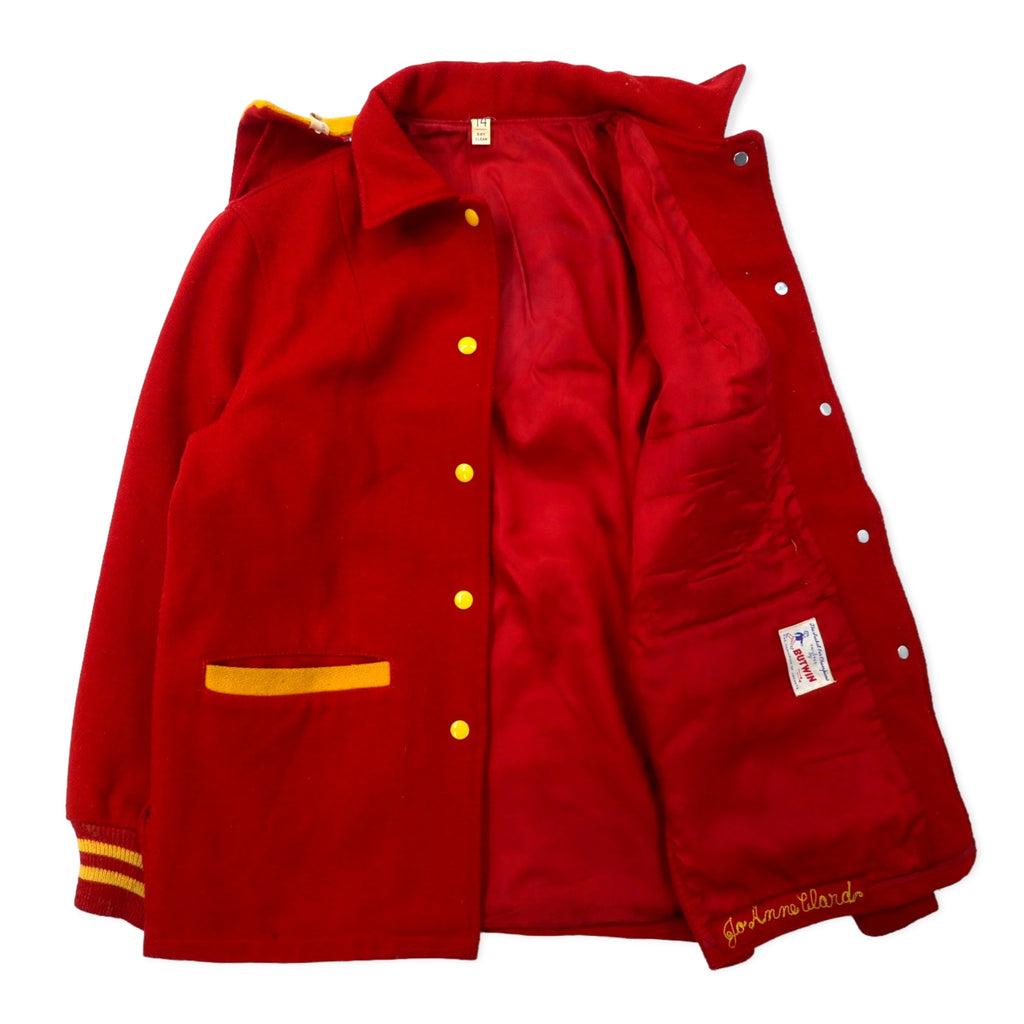 BUTWIN Made in USA 60's Stadium Jacket Award Jacket 14 Red Wool Rod-shaped TALON Zip Rabbit Hood Detachable