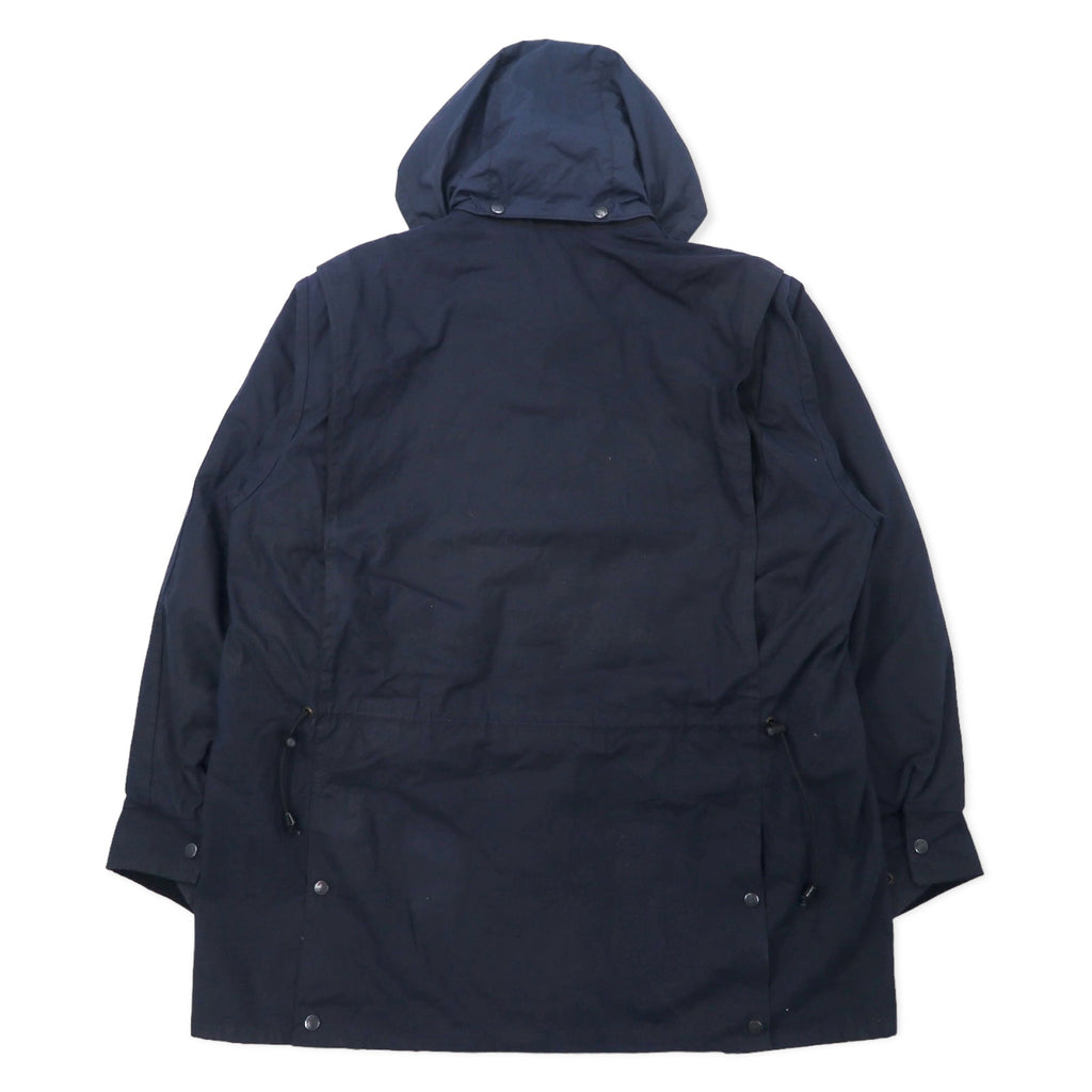 OUTBACK Australian made oiled jacket, XXL, navy, cotton, leather trim, check lining, detachable hood, drawcord