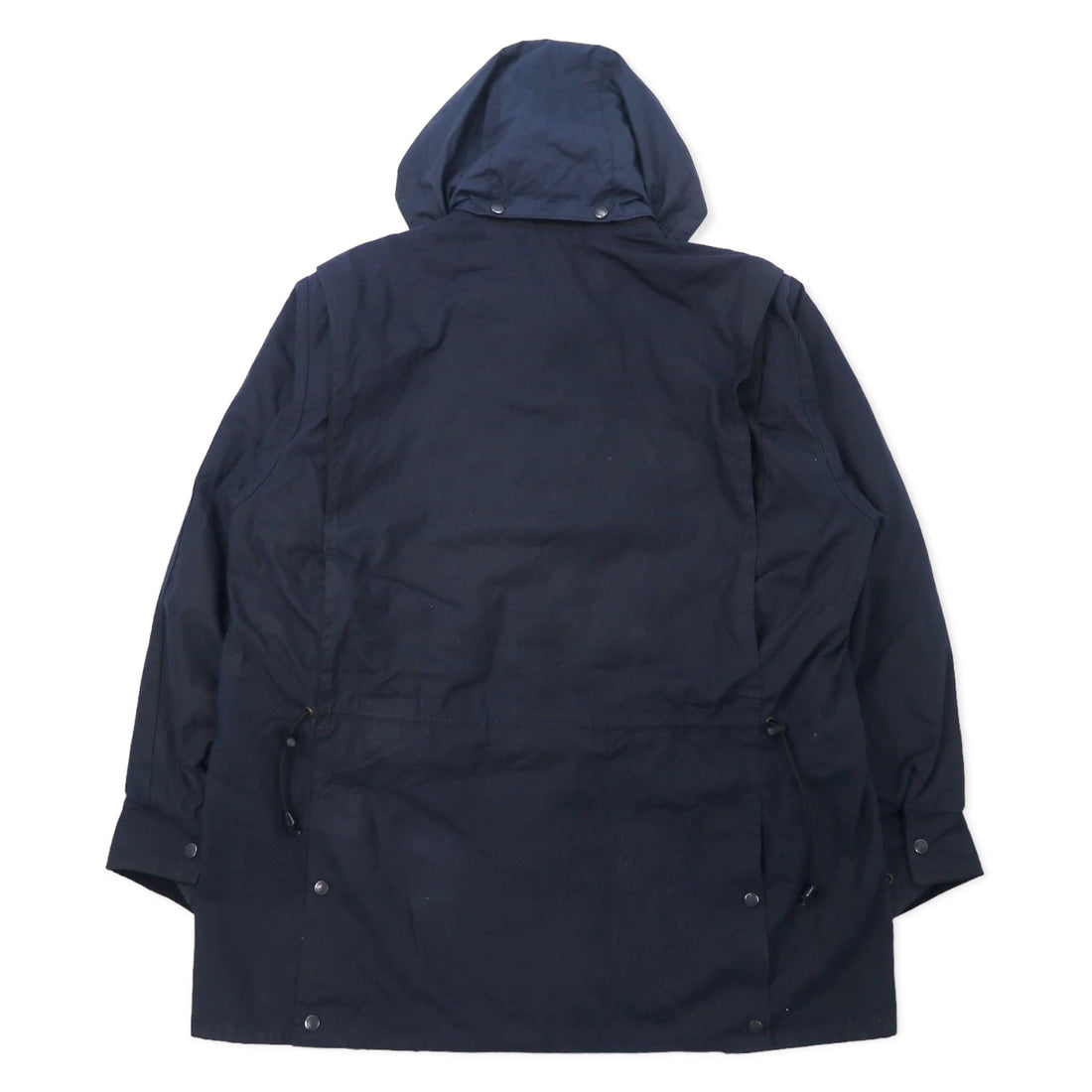 OUTBACK Australian made oiled jacket, XXL, navy, cotton, leather trim, check lining, detachable hood, drawcord