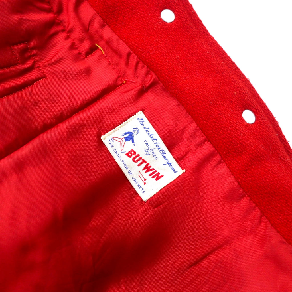 BUTWIN Made in USA 60's Stadium Jacket Award Jacket 14 Red Wool Rod-shaped TALON Zip Rabbit Hood Detachable