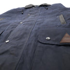 OUTBACK Australian made oiled jacket, XXL, navy, cotton, leather trim, check lining, detachable hood, drawcord