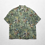 CAMPIA MODA Aloha Shirt, XL, Khaki, Rayon, All-Over Print, Botanical, Chest Pocket