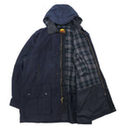 OUTBACK Australian made oiled jacket, XXL, navy, cotton, leather trim, check lining, detachable hood, drawcord