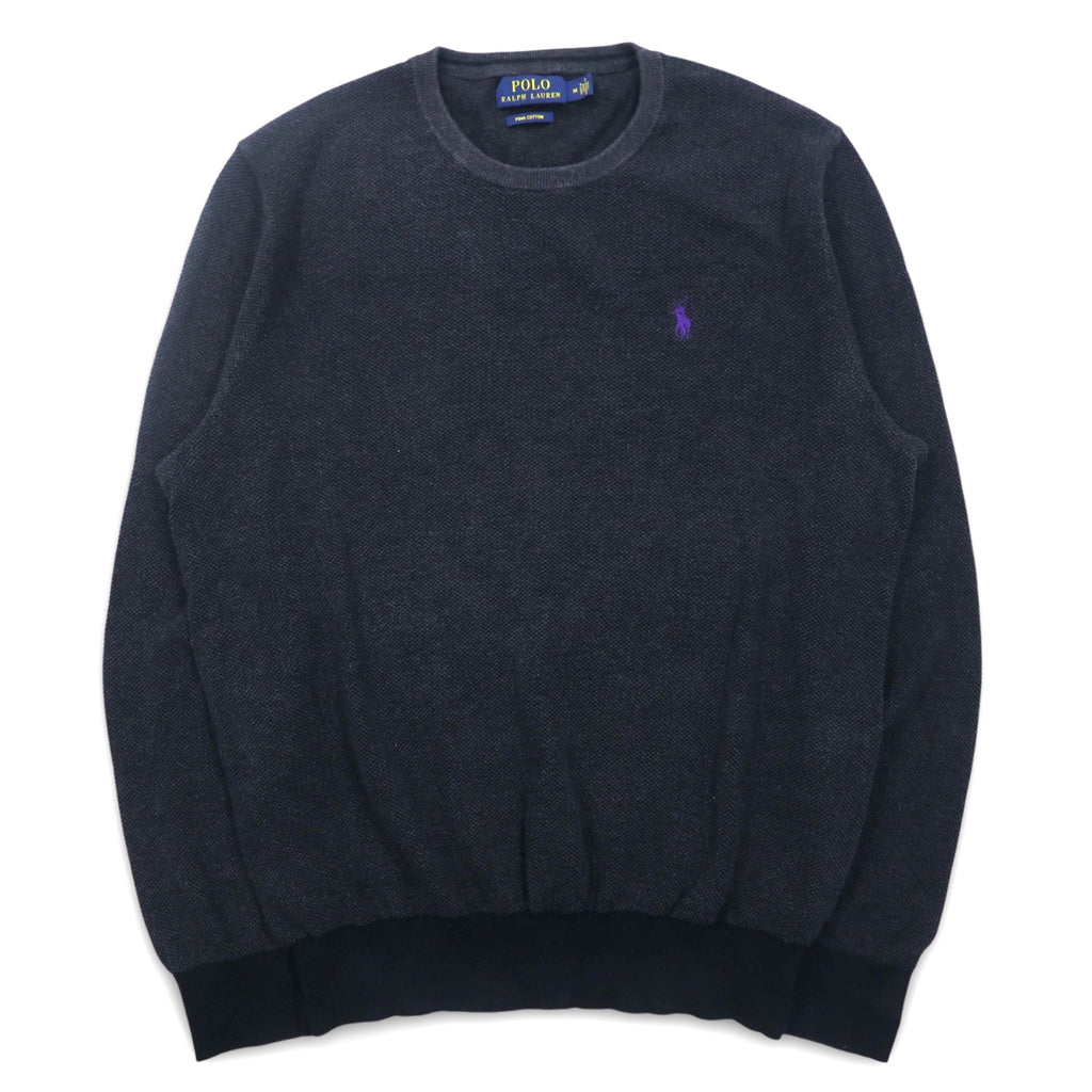 POLO RALPH LAUREN Crew Neck Pima Cotton Knit Sweater, Medium, Gray, Small Pony Embroidery