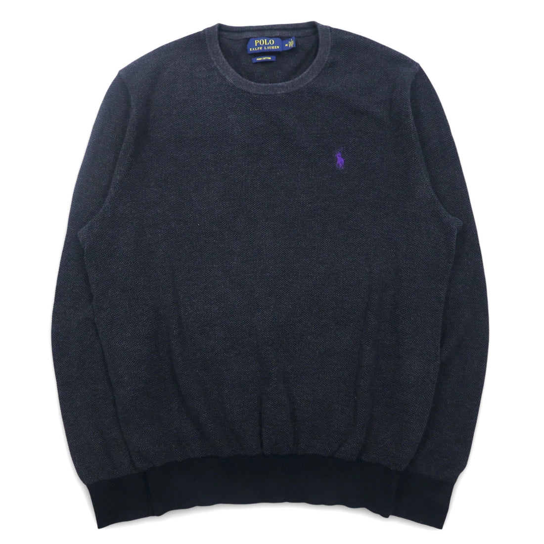 POLO RALPH LAUREN Crew Neck Pima Cotton Knit Sweater, Medium, Gray, Small Pony Embroidery