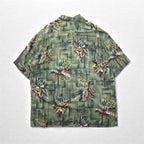 CAMPIA MODA Aloha Shirt, XL, Khaki, Rayon, All-Over Print, Botanical, Chest Pocket
