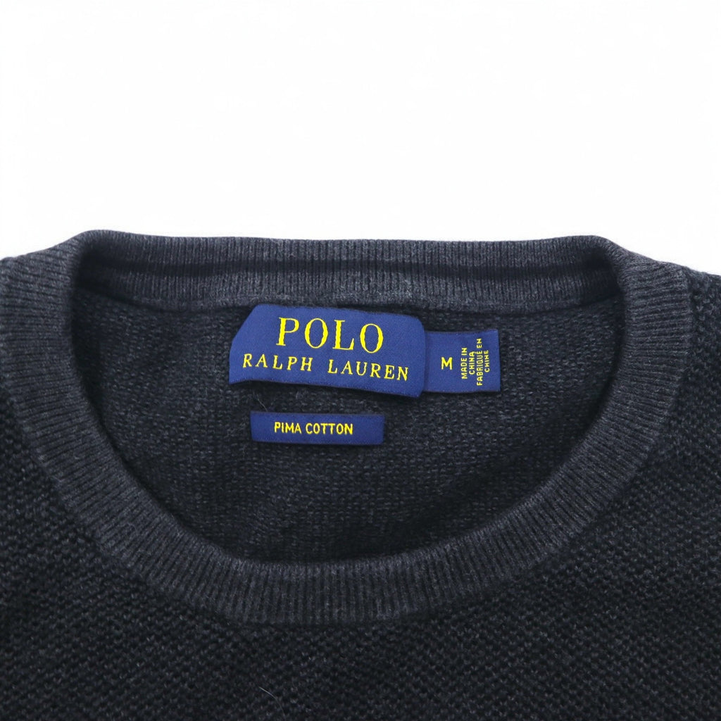 POLO RALPH LAUREN Crew Neck Pima Cotton Knit Sweater, Medium, Gray, Small Pony Embroidery
