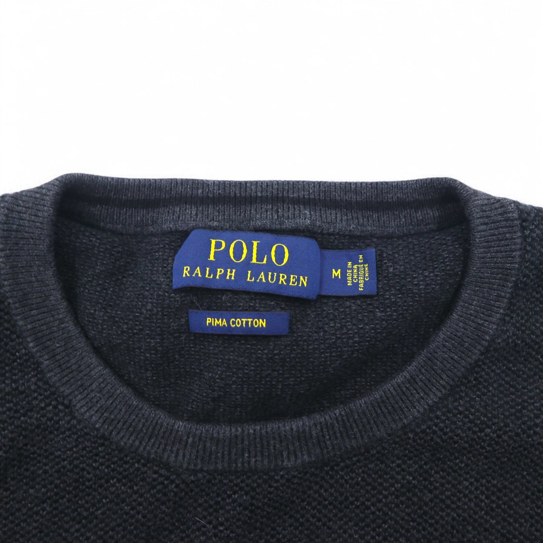 POLO RALPH LAUREN Crew Neck Pima Cotton Knit Sweater, Medium, Gray, Small Pony Embroidery