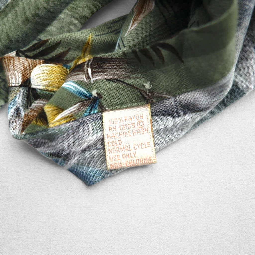 CAMPIA MODA Aloha Shirt, XL, Khaki, Rayon, All-Over Print, Botanical, Chest Pocket