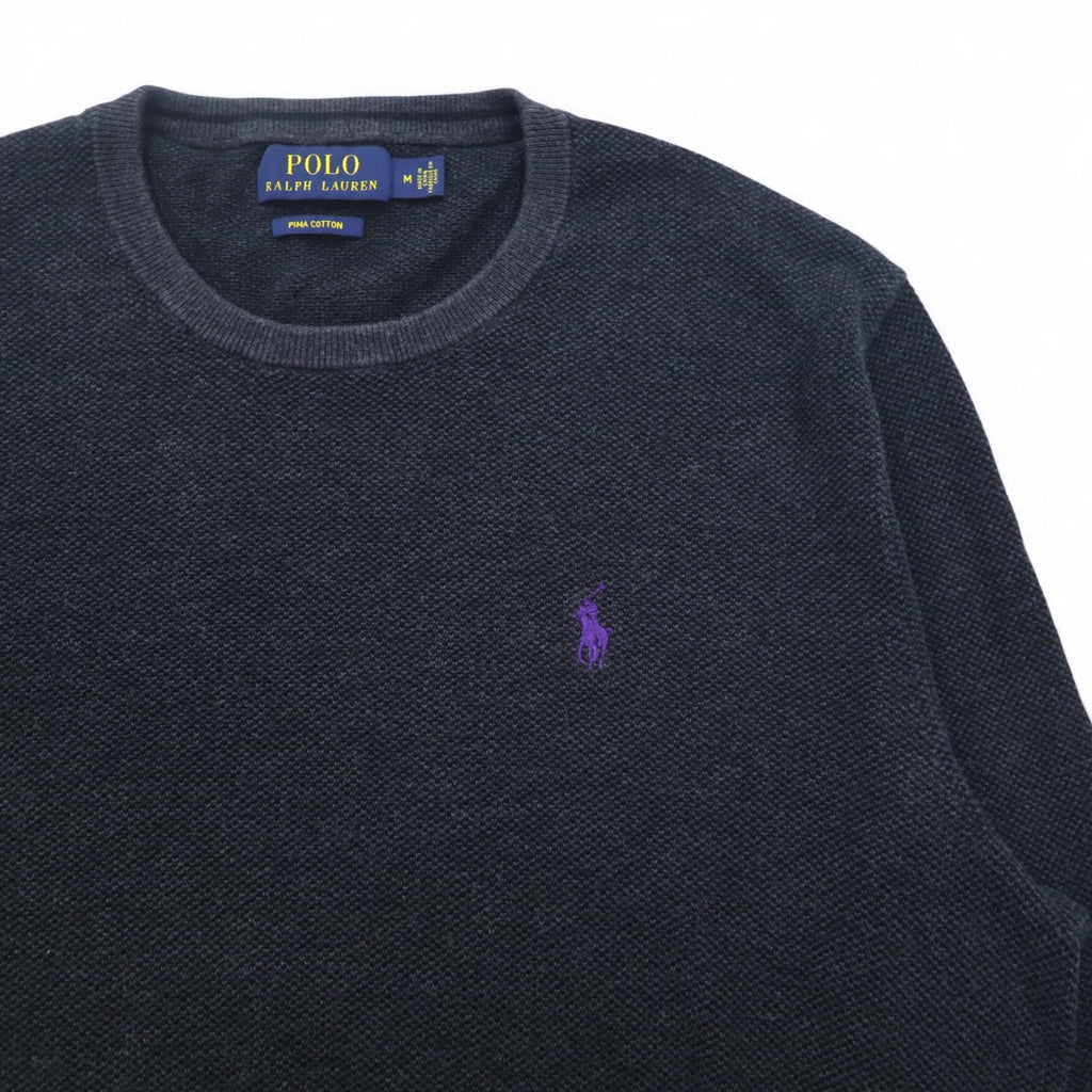 POLO RALPH LAUREN Crew Neck Pima Cotton Knit Sweater, Medium, Gray, Small Pony Embroidery
