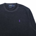 POLO RALPH LAUREN Crew Neck Pima Cotton Knit Sweater, Medium, Gray, Small Pony Embroidery