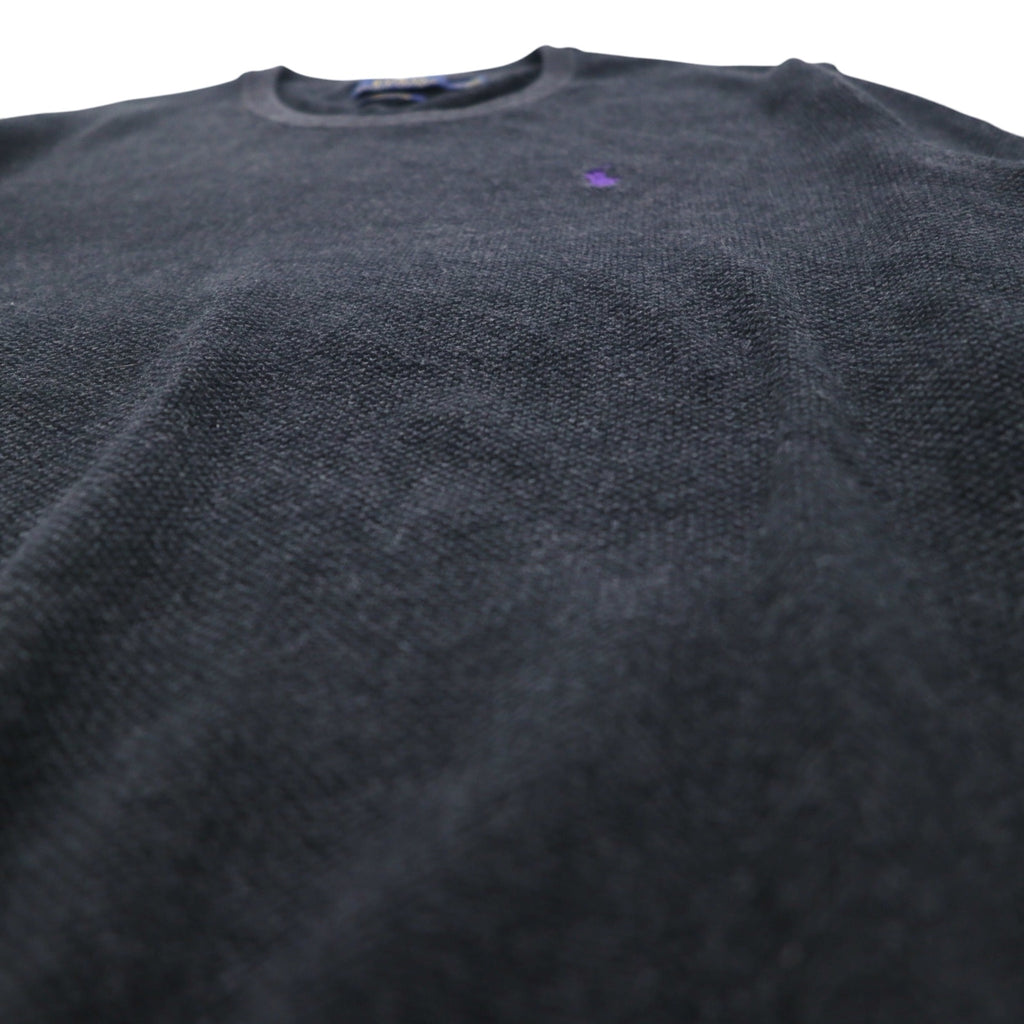 POLO RALPH LAUREN Crew Neck Pima Cotton Knit Sweater, Medium, Gray, Small Pony Embroidery