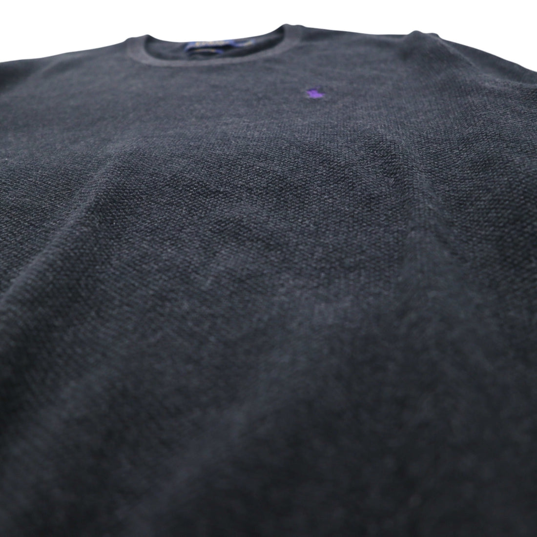 POLO RALPH LAUREN Crew Neck Pima Cotton Knit Sweater, Medium, Gray, Small Pony Embroidery