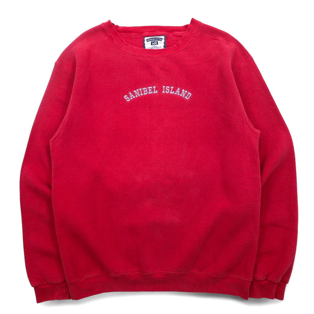Lee 90s USA Made Premium Cotton Sweatshirt L Red Cotton Embroidery Arch SANIBEL ISLAND