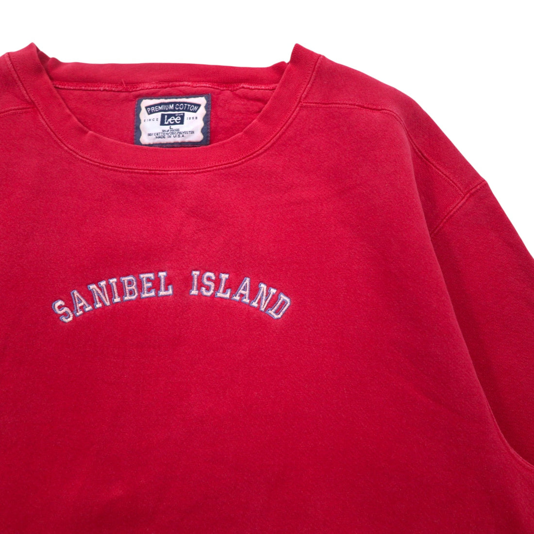 Lee 90s USA Made Premium Cotton Sweatshirt L Red Cotton Embroidery Arch SANIBEL ISLAND