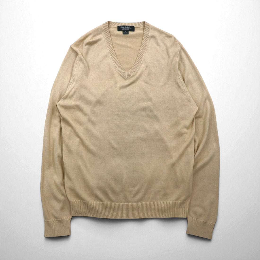 Brooks Brothers COUNTRY CLUB V-Neck Silk Knit Sweater, Size L, Beige, Cotton