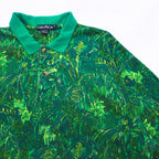 nautica 90s big size long sleeve polo shirt L green cotton all-over camouflage botanical