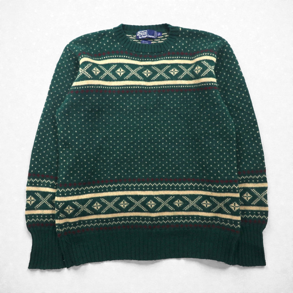 Polo Ralph Lauren 90年代 バーズアイ ノルディック ニット セーター XL グリーン ウール 羊毛