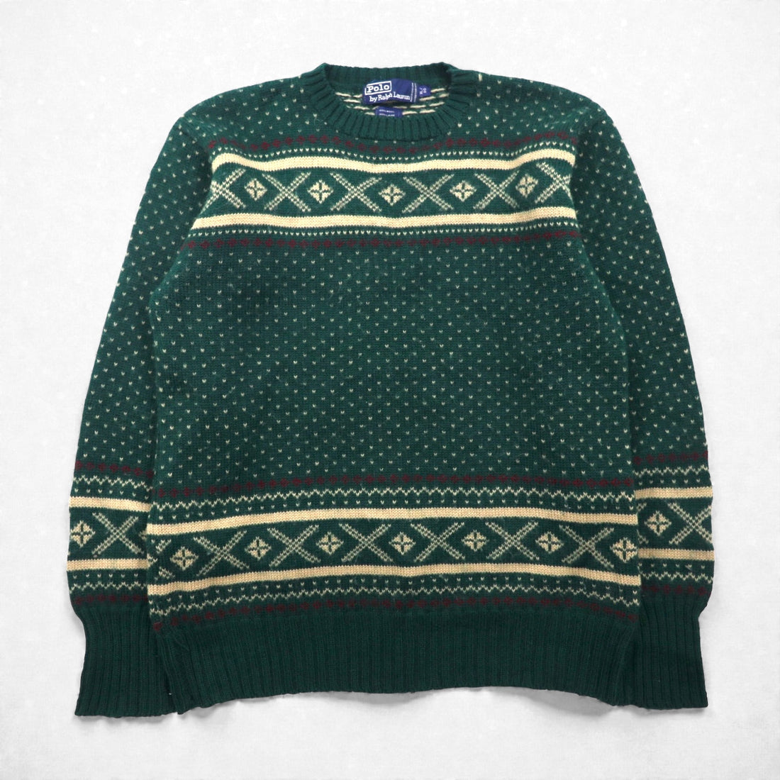 Polo Ralph Lauren 90s Birdseye Nordic Knit Sweater, XL, Green Wool