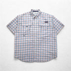 Columbia PFG Super Bahama UV Protection Omni-Shade Bahama Fishing Shirt L White Blue Check Nylon FM7190
