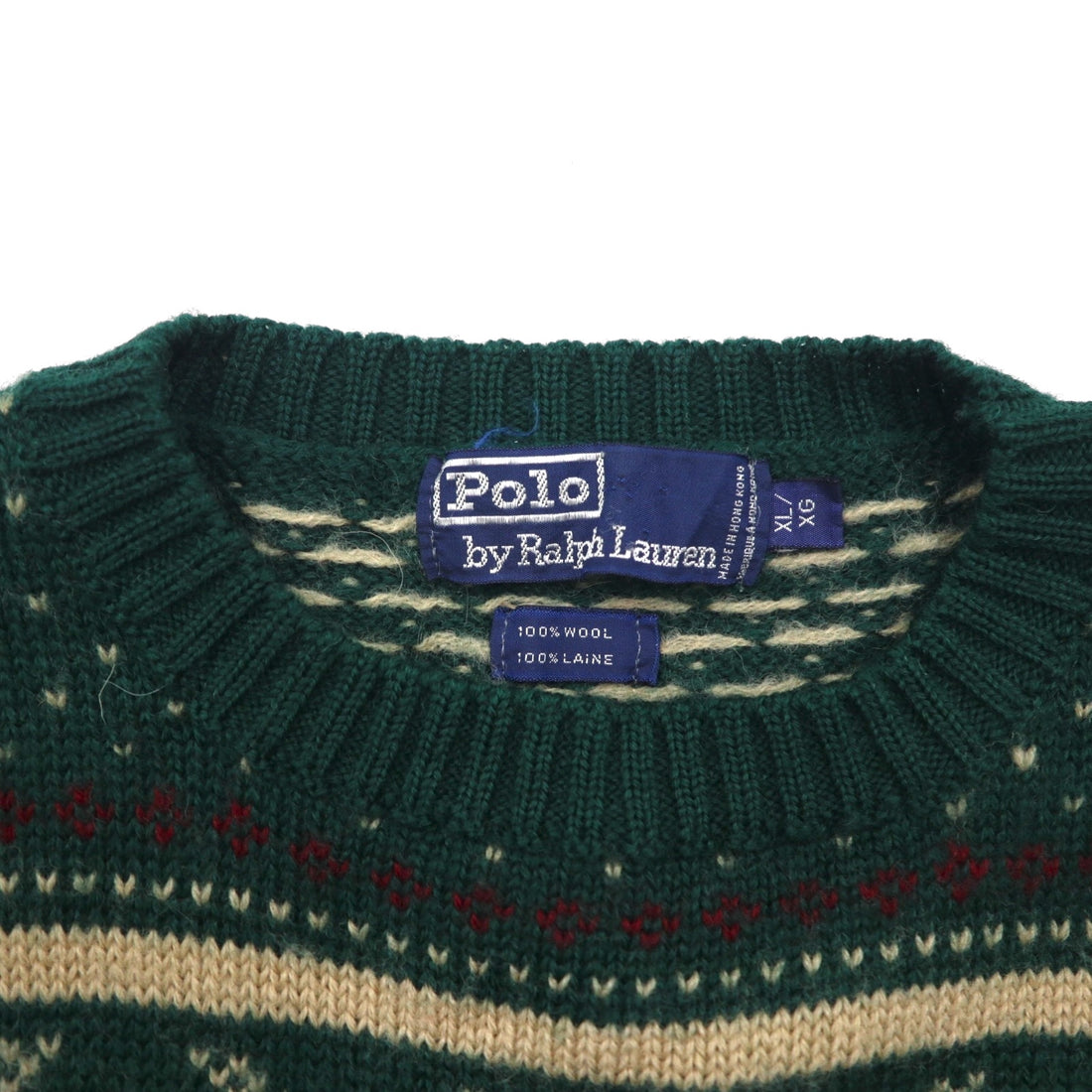 Polo Ralph Lauren 90年代 バーズアイ ノルディック ニット セーター XL グリーン ウール 羊毛