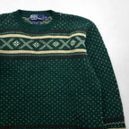 Polo Ralph Lauren 90年代 バーズアイ ノルディック ニット セーター XL グリーン ウール 羊毛