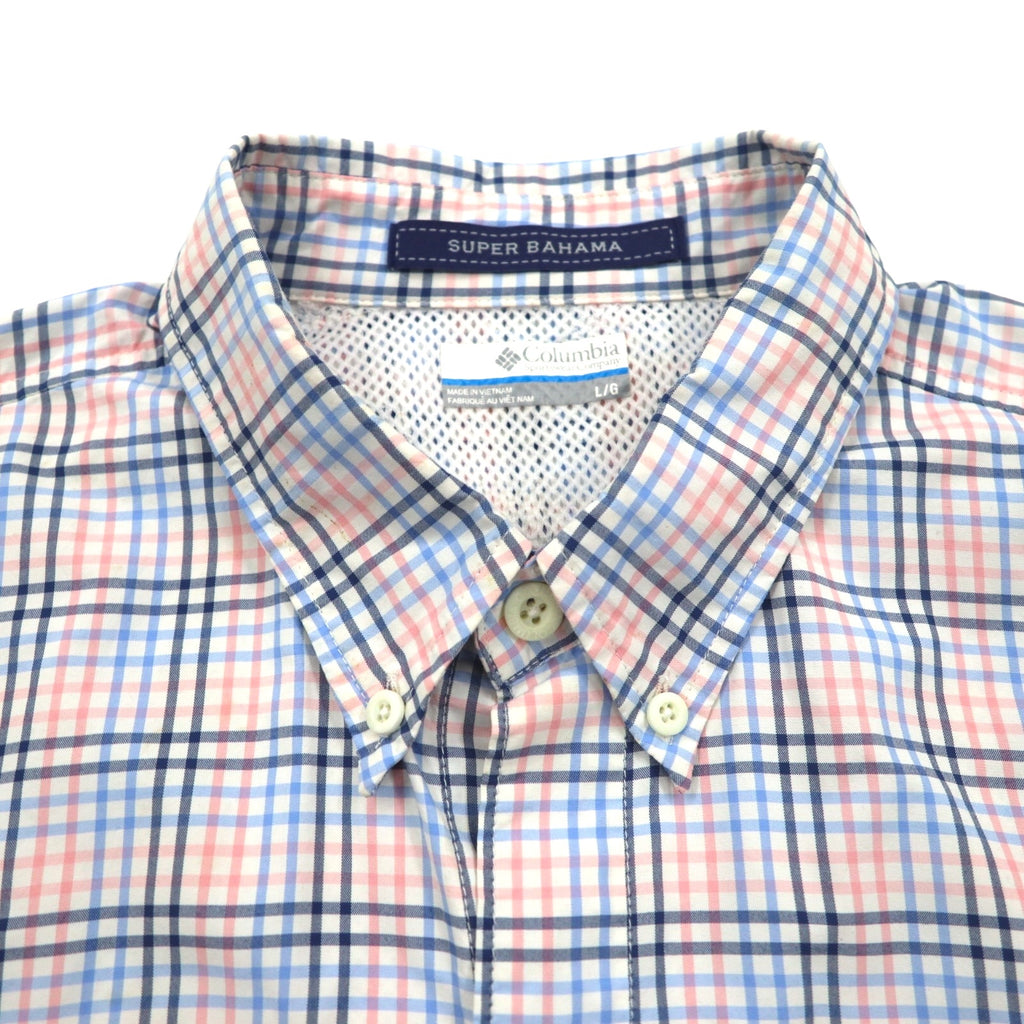 Columbia PFG Super Bahama UV Protection Omni-Shade Bahama Fishing Shirt L White Blue Check Nylon FM7190