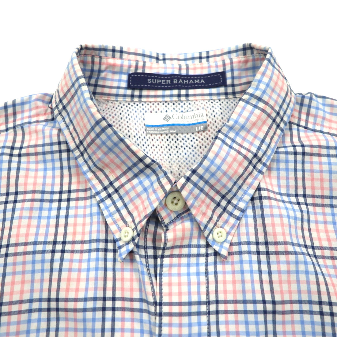 Columbia PFG Super Bahama UV Protection Omni-Shade Bahama Fishing Shirt L White Blue Check Nylon FM7190
