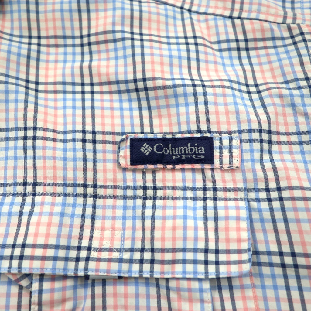 Columbia PFG Super Bahama UV Protection Omni-Shade Bahama Fishing Shirt L White Blue Check Nylon FM7190