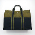 HERMES Foul Tou MM Tote Bag, Khaki Canvas, Two-Tone, Made in France