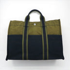 HERMES Foul Tou MM Tote Bag, Khaki Canvas, Two-Tone, Made in France