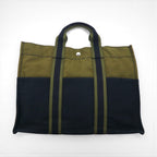 HERMES Foul Tou MM Tote Bag, Khaki Canvas, Two-Tone, Made in France