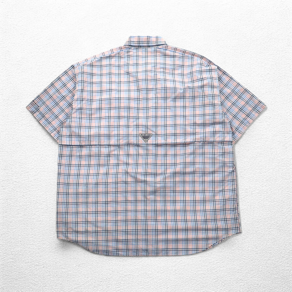 Columbia PFG Super Bahama UV Protection Omni-Shade Bahama Fishing Shirt L White Blue Check Nylon FM7190