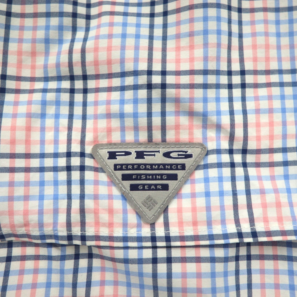 Columbia PFG Super Bahama UV Protection Omni-Shade Bahama Fishing Shirt L White Blue Check Nylon FM7190