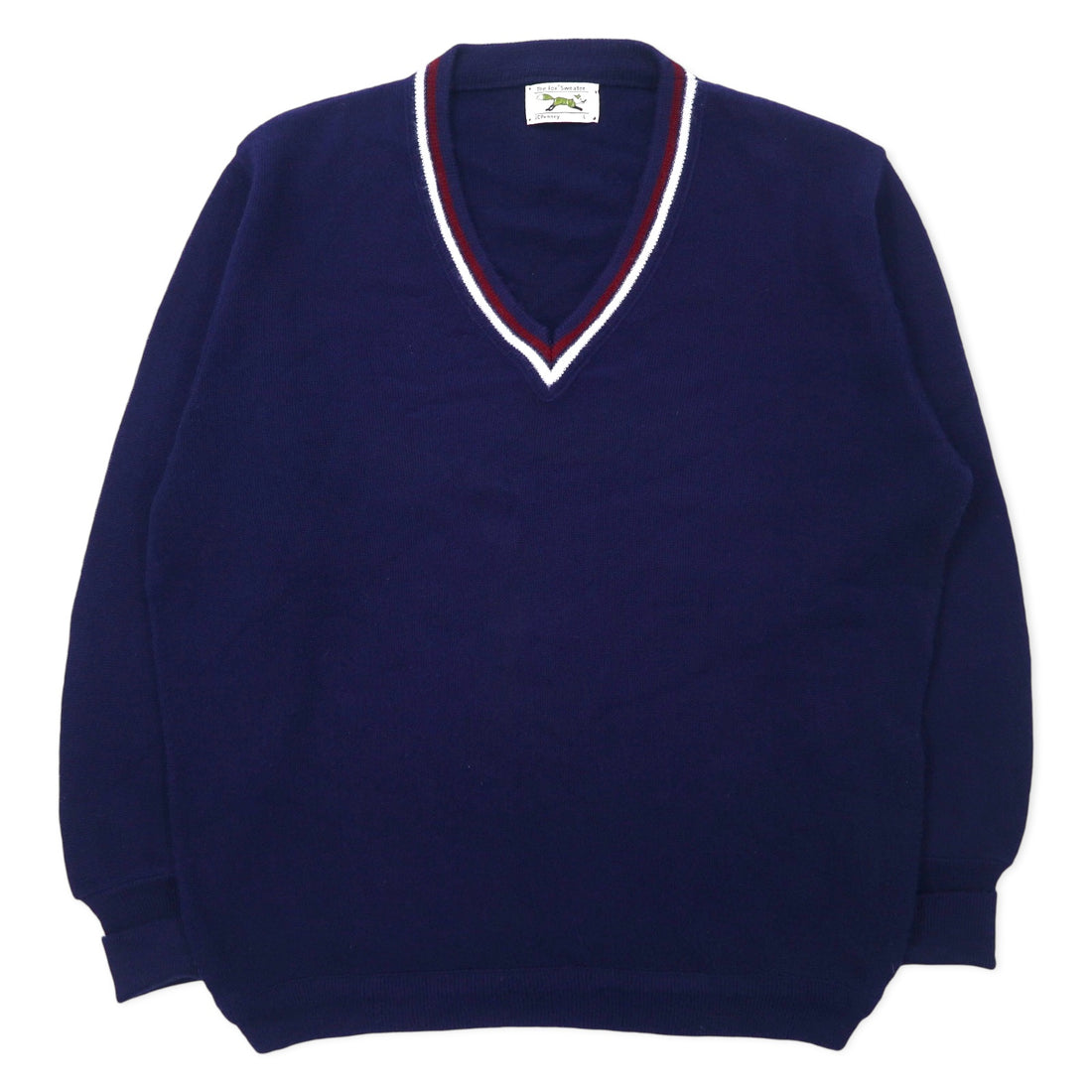日本然リトテ-古着オンライン-JC Penney 80年代 Vネック アクリルニット セーター L ネイビー The Fox Sweater-JC Penney 80's V-Neck Acrylic Knit Sweater L Navy The Fox Sweater