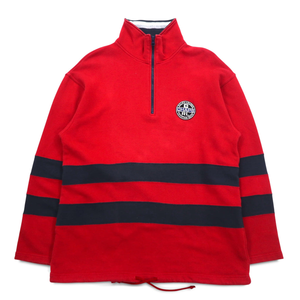 CHAPS RALPH LAUREN 90s Half Zip Sweatshirt L Red Cotton Drawstring