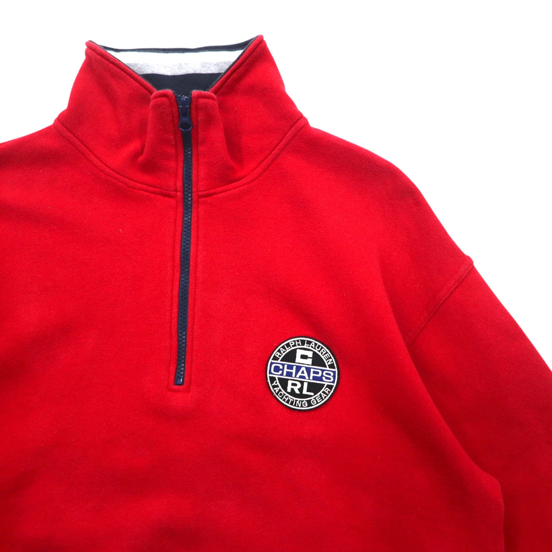 CHAPS RALPH LAUREN 90s Half Zip Sweatshirt L Red Cotton Drawstring