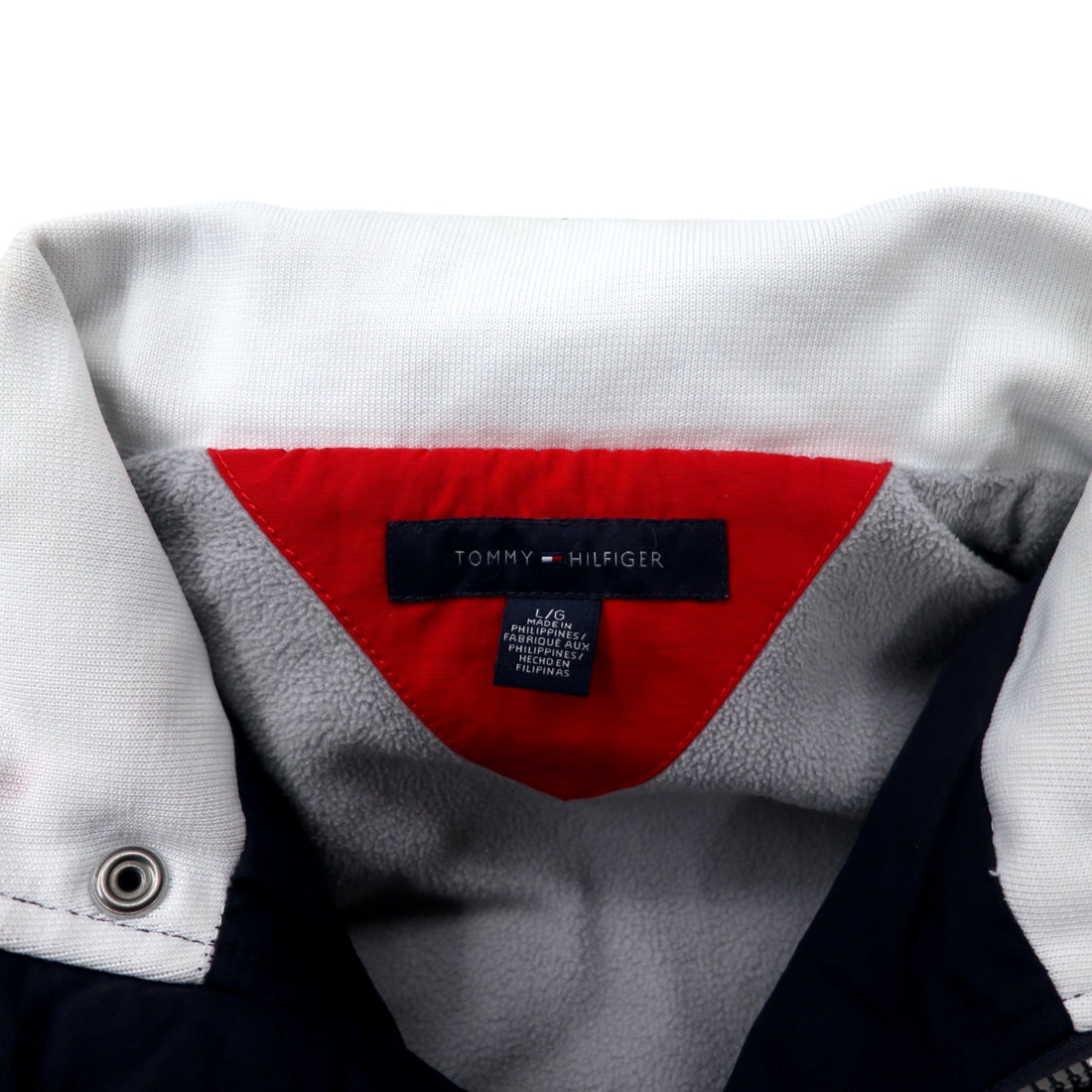 TOMMY HILFIGER セーリングジャケット L ネイビー レッド ナイロン フリースライナー フード収納式