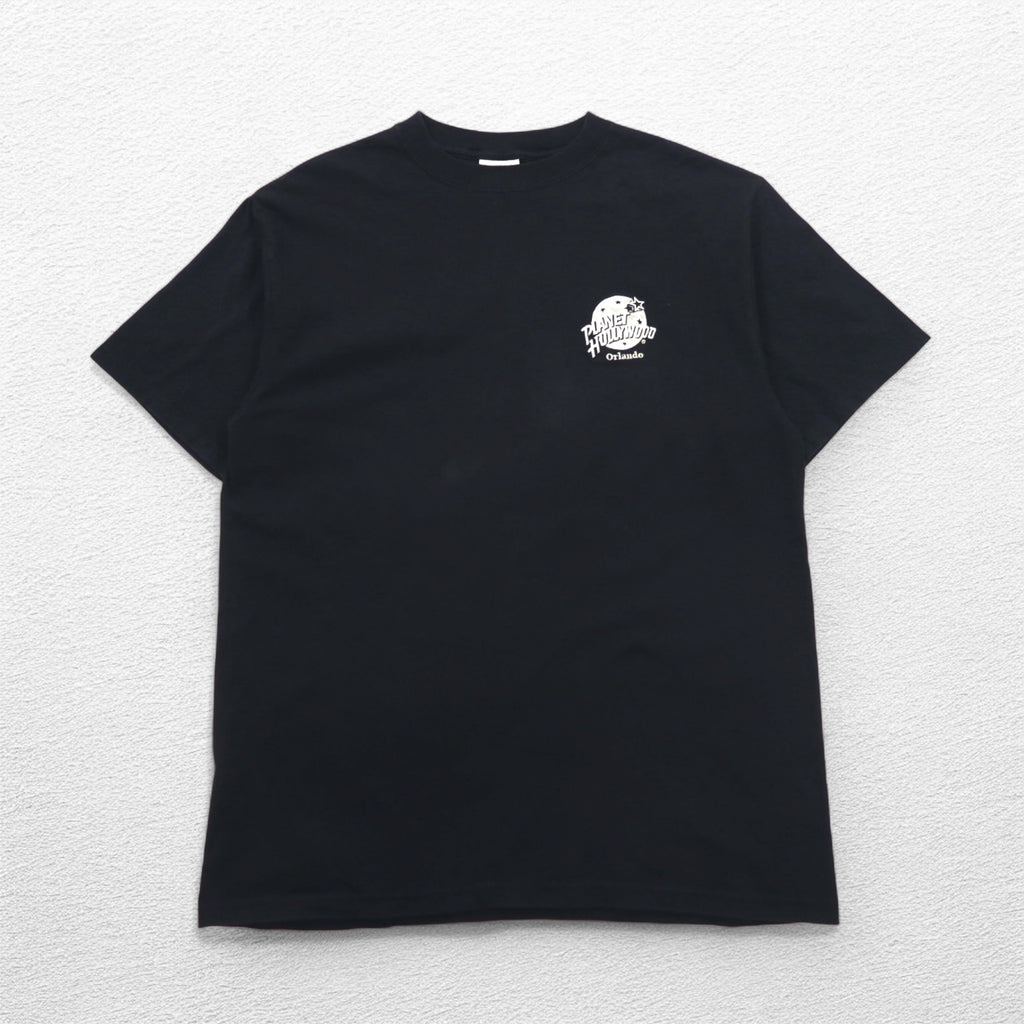 PLANET HOLLYWOOD 90s USA Made Advertising T-shirt L Black One Point Logo Embroidery