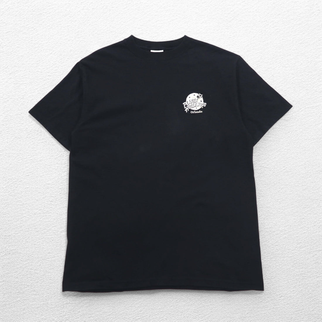PLANET HOLLYWOOD 90s USA Made Advertising T-shirt L Black One Point Logo Embroidery