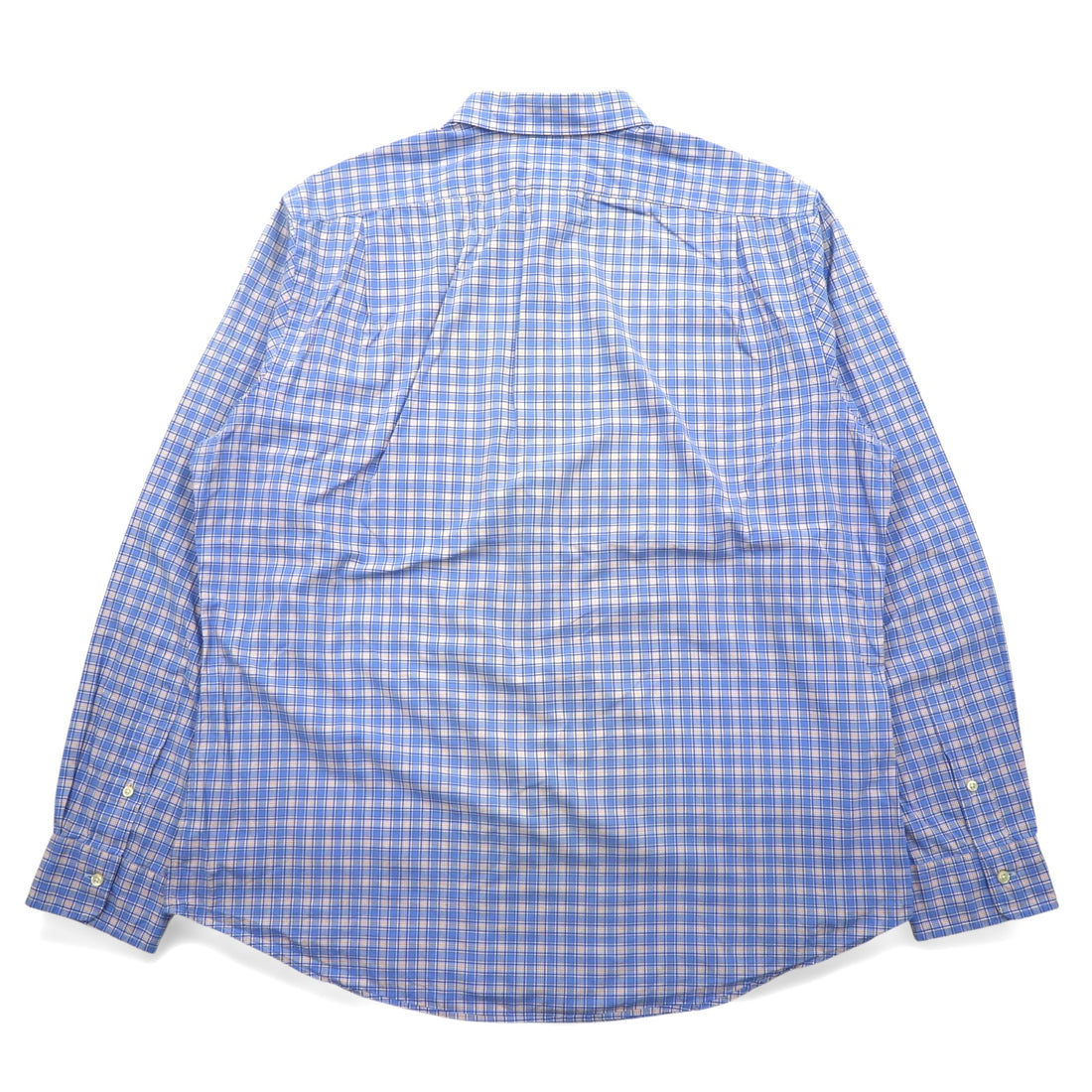 POLO RALPH LAUREN Big Size Wide Collar Dress Shirt XXL Blue Check Cotton Stretch Small Pony
