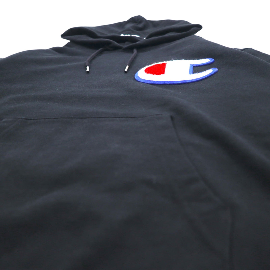 Champion Pullover Sweatshirt Hoodie M Black Cotton Big Logo C3-R101