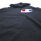 Champion Pullover Sweatshirt Hoodie M Black Cotton Big Logo C3-R101