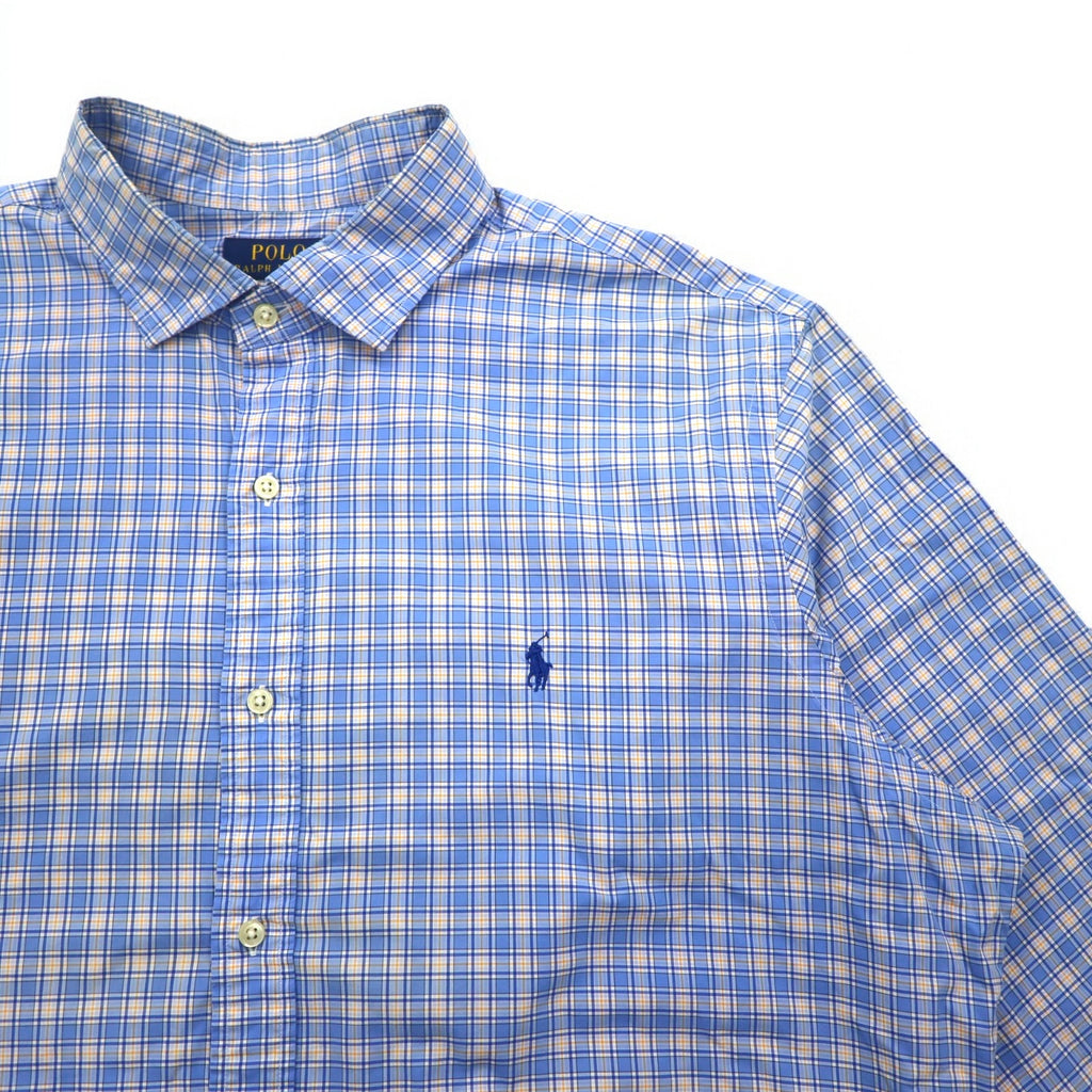 POLO RALPH LAUREN Big Size Wide Collar Dress Shirt XXL Blue Check Cotton Stretch Small Pony
