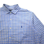 POLO RALPH LAUREN Big Size Wide Collar Dress Shirt XXL Blue Check Cotton Stretch Small Pony